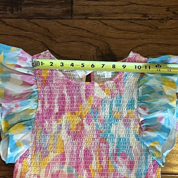 NWT Peach Love Dress Size Small Pink Blue White Floral Smocked Ruffle Maxi Midi - Picture 13 of 16